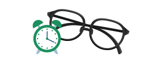 Reading glasses and a clock. Skimmable blogs are easier to read.